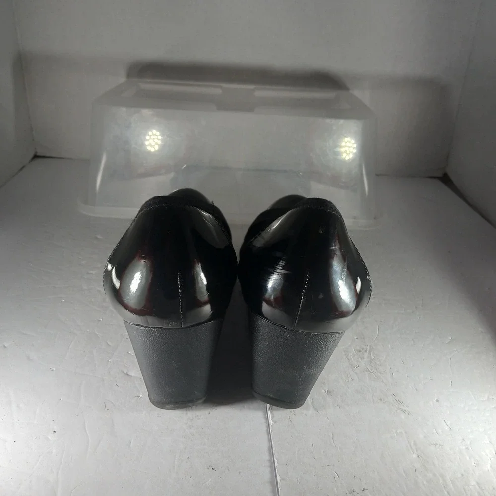 Anne Klein Sport Tatum 2 Wedge Pumps 10M Black Patent Accent Professional Career